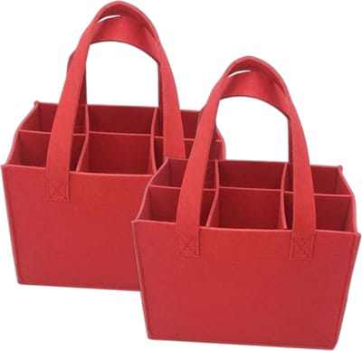 2 stuks - Wijntas - Vilten wijntas - fles tas - Herbruikbare boodschappentas - Voor 12 flessen, wijnflessen en waterflessen - 24*16*18cm - rood - draagtas