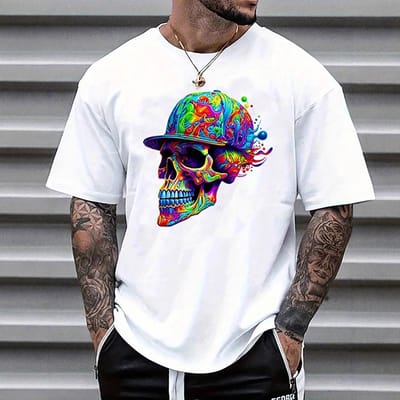 Heren Casual Skelet Ronde Hals T-shirt voor Heren en Dames Hip-hop T-shirt met Korte Mouwen voor Katoenen T-shirt voor Straat L gray