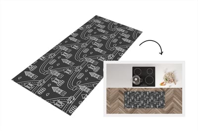 Keukenloper - Loper keuken - Patronen - Huis - Auto - 120x50 cm - Keukenloper vinyl