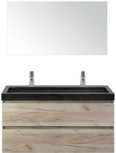 Maxx XL Badmeubelset 120 cm - Craft Oak - Wastafel Lucca Enkel 2 Kraangaten met Spiegel