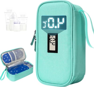 Thermische borstvoeding koel tas met 2 ijszakken, ideaal voor onderweg, groen, 21 x 11,5 x 7 cm, perfect voor moeders