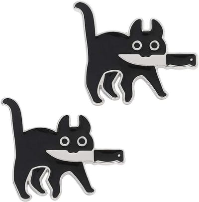 JGS Premium - Zwarte kat emaille pinnen 2 stuks - schattige broches voor vrouwen en meisjes - kleding en tas decoratie