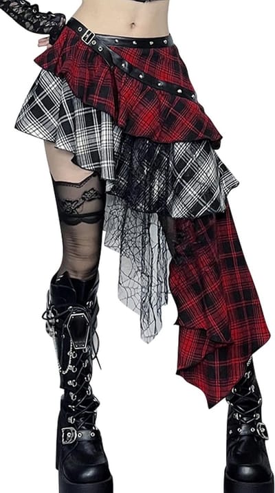 Gothic Mini Rok voor Dames met Tartan en Kant, Perfect voor Punk, Steampunk en Cosplay Feestjes
