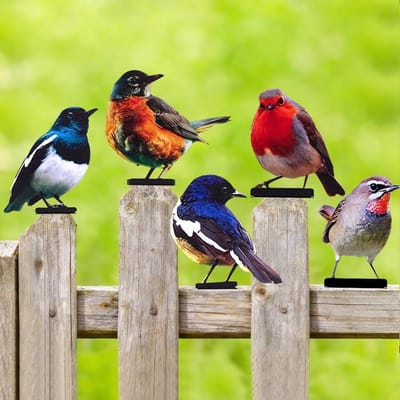 SnelShoppen - 5 Stuks Tuin Decoratie - Geverfde Vogels - Kleurrijke 2D Tuin Kunst - Vogel Tuinstekers - Decoratieve Figuren van Hout voor Tuin en Heck