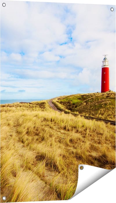 Gards Tuinposter Vuurtoren met Duinen in Texel - 60x90 cm - Tuindoek - Tuindecoratie - Wanddecoratie buiten - Tuinschilderij