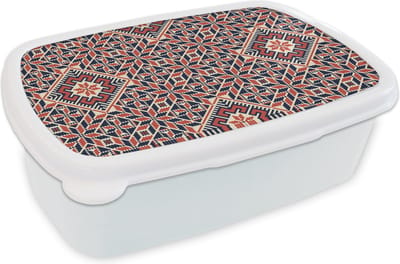Broodtrommel Wit - Lunchbox - Brooddoos - Design - Borduren - Motief - Patronen - 18x12x6 cm - Volwassenen