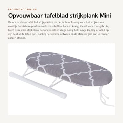 Dailygoods- Strijkplank Opvouwbaar - Mini-Strijktafel - Antislip Voetafdekking - Afneembare Hoes - Multifunctioneel voor Manchetten/Kraag