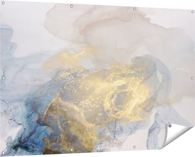 Gards Tuinposter Abstracte Kunst van Grijze Gouden Marmer - 150x100 cm - Tuindoek - Tuindecoratie - Wanddecoratie buiten - Tuinschilderij