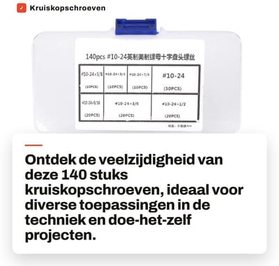 Dailygoods - Kruiskopschroeven - Roestvrijstalen schroeven - Set van 140 stuks - Praktische schroevenassortiment - Geschikt voor machineonderdelen - H...