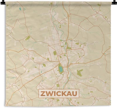 Wandkleed - Wanddoek - Zwickau - Plattegrond - Kaart - Vintage - Stadskaart - 180x180 cm - Wandtapijt