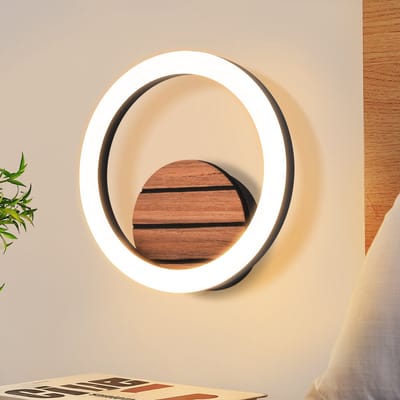 NETTLIFE LED Wandlamp Binnen – Rond 20cm – Houtoptiek – Modern – 6W – 3000K Warmwit – Indirecte Verlichting – Wandverlichting voor Hal Slaapkamer Keuken & Trap