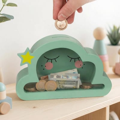 Dailygoods- Spaarpot Hout - Decoratieve Spaarpot - Gelddoos - Spaarpot voor Volwassenen - Spaarpot voor Kinderen - Transparant Kader 17,5 x 18 x 5 cm