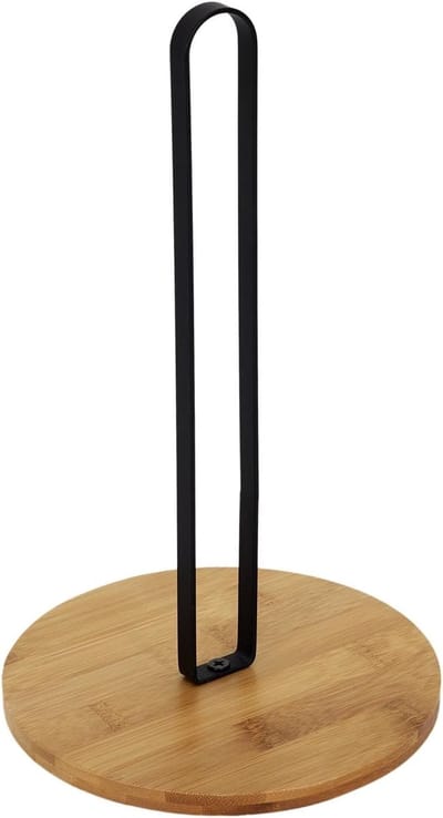 SnelShoppen - Modern Bamboo Keukenrolhouder, Stijlvolle Houten Keukenpapierhouder met Zwart Metaal, Duurzaam en Robuust, Perfect voor Keuken, Eetkamer