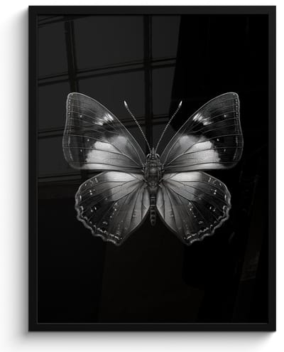 Poster in lijst - Fotolijst 50x70 cm - Posters - Vlinder - Grijs - Mysterieus - Posterlijst zwart - Decoratie - Wanddecoratie woonkamer - Muurdecoratie slaapkamer