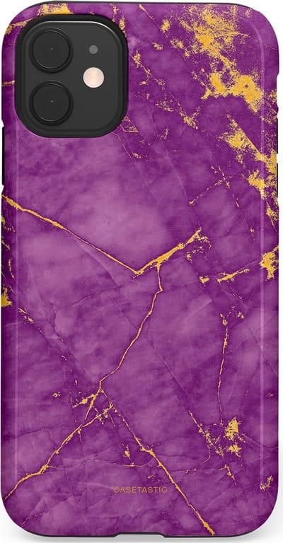 Casetastic hoesje geschikt voor Apple iPhone 11 - Dubbellaagse bescherming - Paarse Marmer - Fashion Case - Lavendel Goud