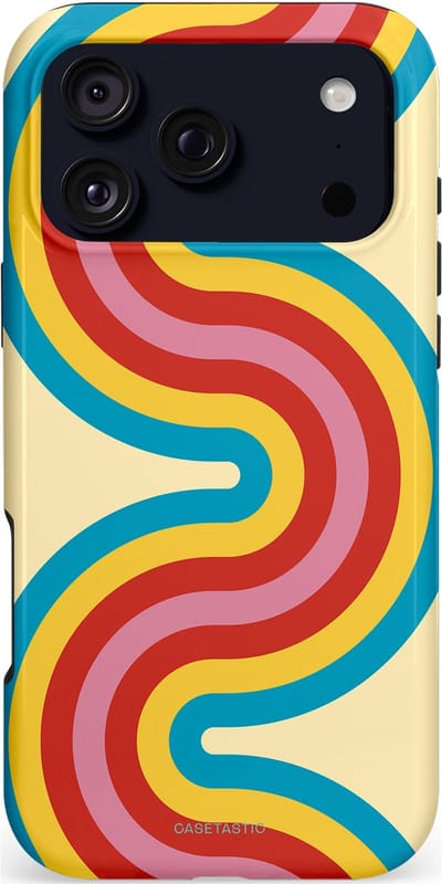 Casetastic hoesje geschikt voor Apple iPhone 17 Pro Max - MagSafe - Dubbellaagse bescherming - Retro kronkels - Fashion Case - Crème Lichtblauw Goud Rood