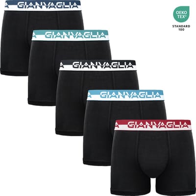 Heren Boxershorts - 5 Pack - Katoen - Maat XL - Zwart - Effen - Gekleurde Band - Ondergoed Heren - Onderbroeken Heren