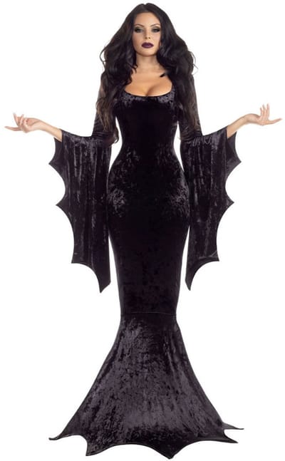 Joya Kids® | Verkleedjurk Dames Vampier | Zwarte Fluwelen Jurk met Vleermuismouwen | Verkleed Kostuum Dames Halloween | Verkleed Jurk Fluweel Heks Volwassenen | Maat XS