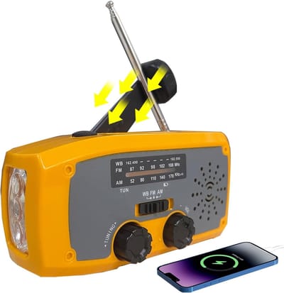 Noodradio met NOAA Weeralarm - AM/FM Kortegolf - 5000mAh met Zon- en Handzwengel - Zaklamp en SOS - Voor Camping en Storm