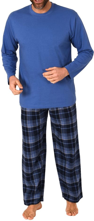 Lange herenpyjama, pyjama met geruite flanellen broek