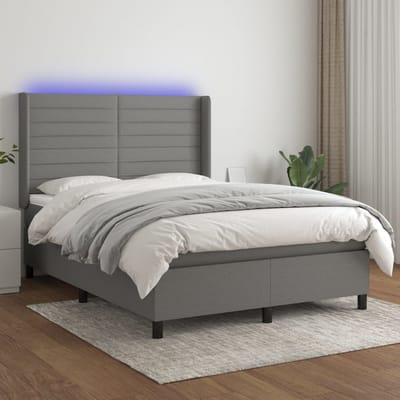 vidaXL - Boxspring - met - matras - en - LED - stof - donkergrijs - 140x190 - cm