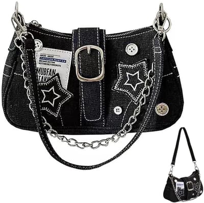 Dailygoods- Schoudertas Vintage Denim - Y2K Okseltas - Dames Handtas - Grunge/Punk Stijl - Capaciteit Mobiele Telefoon - Slijtvast Canvas 25x4x13 cm