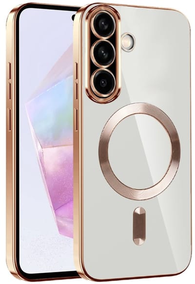 Hoesje geschikt voor Samsung Galaxy A36/A56 - Techsuit Luxury Crystal Back Cover - Geschikt voor MagSafe - Transparant/Goud
