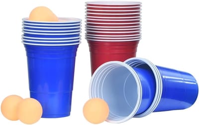 Bierpong Tafelset - Feestspel Set - Party Entertainment - Duurzaam Hard Plastic - Inclusief Ballen Bekers - Rood Blauw