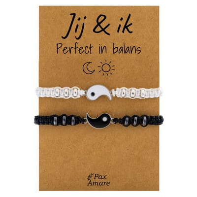 Vriendschapsarmbandjes voor 2 "Jij & ik" - Yin Yang - BFF Armbandjes met Cadeau Kaartje - Zwart & Wit - Elastisch Verstelbaar - Pax Amare