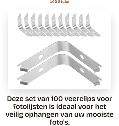 Dailygoods- Fotolijsten 100 Stuks - Aluminiumlegering - Veerclips - Achterplaat - Ophangclips - Geschikt voor Kleine Foto's - Eenvoudige Installatie - Foto Clips
