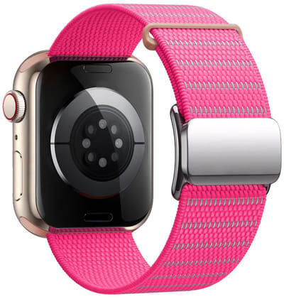 Nylon bandje - geschikt voor Apple Watch series 1/2/3/4/5/6/7/8/9/10/11/ SE (1,2,3) / Ultra (1,2,3) met maat 44 mm / 45 mm / 46 mm / 49 mm - magneetsluiting - roze