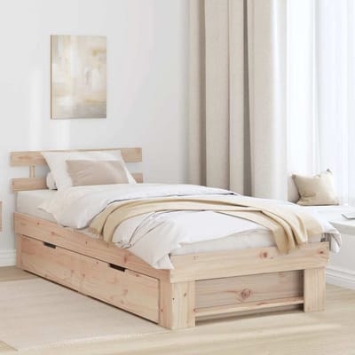 vidaXL - Bedframe - met - hoofdeinde - Naturel - 75 - x - 190 - cm - Massief - grenenhout