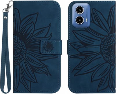 Coverup Hoesje - Geschikt voor Motorola Moto G85 Hoesje - Coverup Zonnebloem Book Case met Koord - Donkerblauw