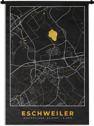Wandkleed - Wanddoek - Goud – Duitsland – Plattegrond – Gold – Stadskaart – Kaart – Eschweiler - 120x180 cm - Wandtapijt
