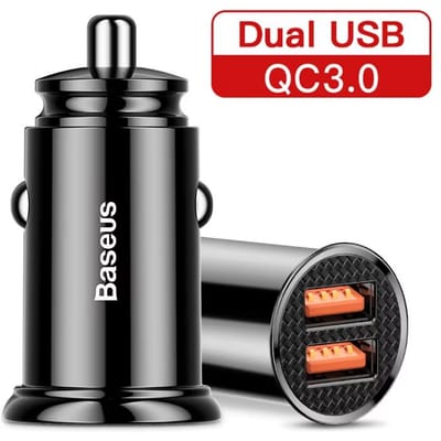 Baseus autolader 5A snelladen sigarettenaansteker, één naar twee 30W dubbele poort USB autolader hoofd zwart
