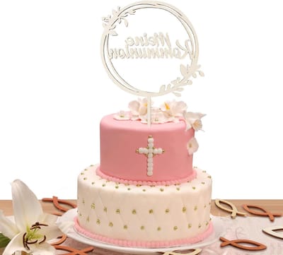Communie Taarttoppers met 36 Strooidecoratie Vis Tafeldecoratie Houten Taartdecoratie - Voor Vormsel, Doop en Eerste Communie
