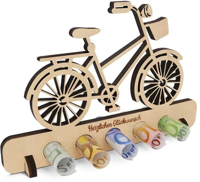 Dailygoods- Geldgeschenken Hout Handgemaakt - Verjaardag - Decoratie Fiets - Spaarpot - Gastenboek - Duurzaam en Robuust - Cadeau