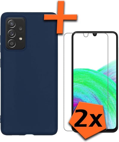 Hoes - Met 2x Screenprotector - Geschikt voor Samsung Galaxy A33 - Sterk & Shockproof - Back Cover - Siliconen Case - Telefoon Hoes - Donkerblauw