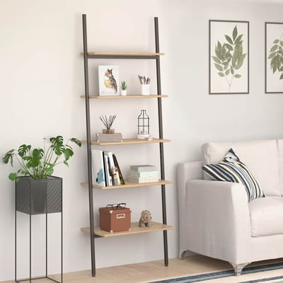 vidaXL - Ladderrek - met - 5 - schappen - 64x34x185,5 - cm - lichtbruin - en - zwart
