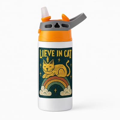 Zachte Pastel 'il_1140xN.4680380511_m9e1' Drinkfles – Stijlvolle Drinkfles voor Liefhebbers van Zachte Kleuren - Waterfles voor kinderen (wit/oranje)