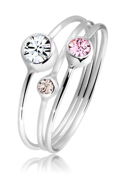 Elli - Ring - Dames Stapelring Set Modern met Kristallen in 925 Sterling Zilver - Dames