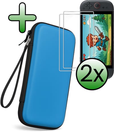 Hoesje Geschikt voor Nintendo Switch 2 Case Hoes Hard Cover Koord Met 2x Screenprotector - Bescherm Case Geschikt voor Nintendo Switch 2 Hoes - Blauw