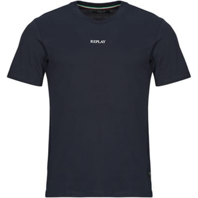 Printed Round Neck Short Sleeve T-Shirt - Blue Shirts