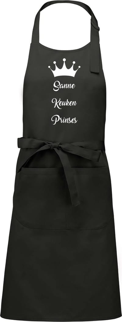 mijncadeautje - luxe schort - keukenprinses met kroon - met voornaam - grijs