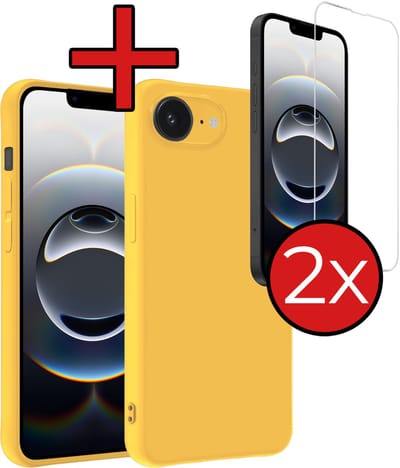 Hoesje - Met 2x Screenprotector - Geschikt voor Apple iPhone 16e / 17e - Sterk & Shockproof - Telefoon Hoes - Back Cover - Siliconen Case - Telefoonhoes - Geel
