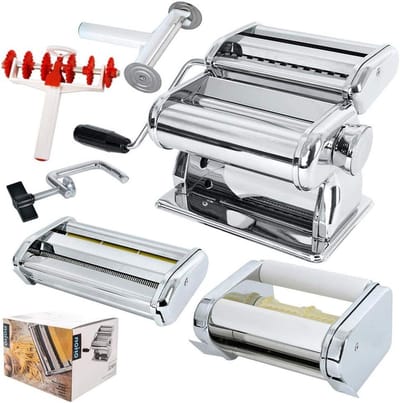 Handmatige Pastamachine - Pastamaker Ravioli Maker - Zelf Pasta Maken - 9 Deegdiktes Instelbaar - Inclusief Ravioli Maker - Roestvrij Staal