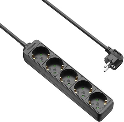 Stekkerdoos - 5-voudig - 10 meter - Zwart - Allteq
