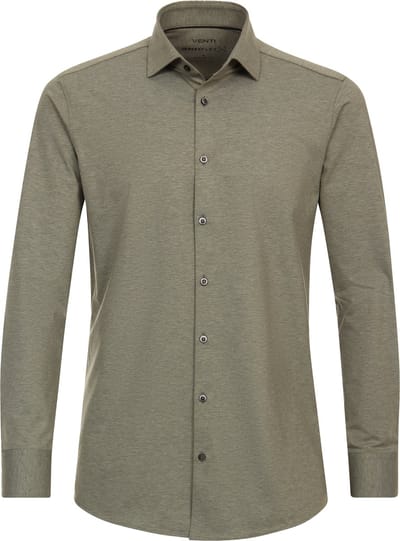 VENTI modern fit overhemd - jersey - groen - Strijkvrij - Boordmaat: 48