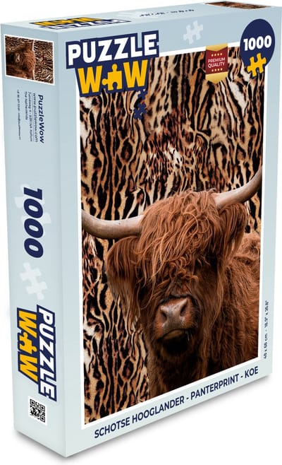Puzzel Schotse hooglander - Panterprint - Koe - Legpuzzel - Puzzel 1000 stukjes volwassenen