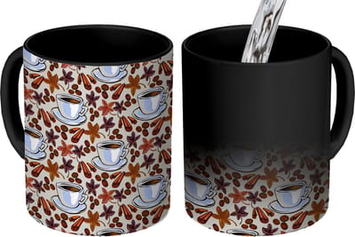 Magische Mok - Foto op Warmte Mokken - Koffiemok - Koffie - Kaneel - Patronen - Magic Mok - Beker - 350 ML - Theemok